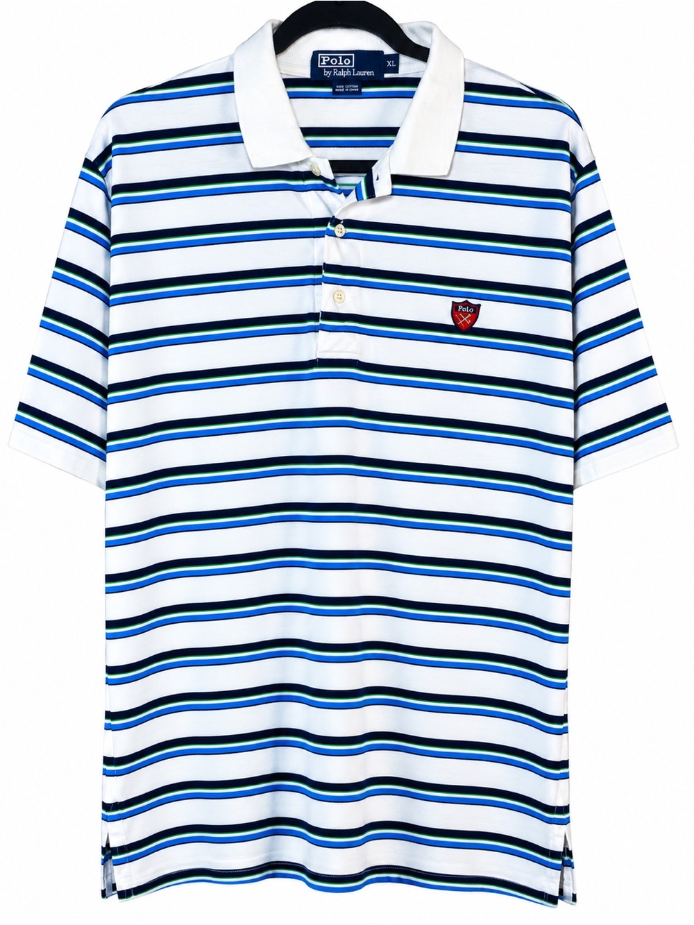 Vintage Polo by Ralph Lauren with Blue Green & Navy Stripes Golf Shield XL